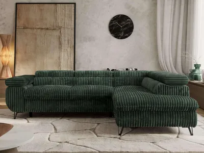 Produktbild von Couch mit Schlaffunktion L-form Ecksofa Wohnzimmersofa mit Einstellbare Kopfstützen - PABLO L - Cord - Grün - Rechts