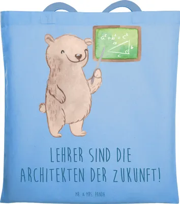 Produktbild von Mr. & Mrs. Panda Schultasche Lehrer Zukunftsarchitekten - Sky Blue - Geschenk, Einkaufstüte, Engagement, Tote Bag, Dankbarkeit, Tasche, Shopping, Aufmerksamkeit, Bedanken