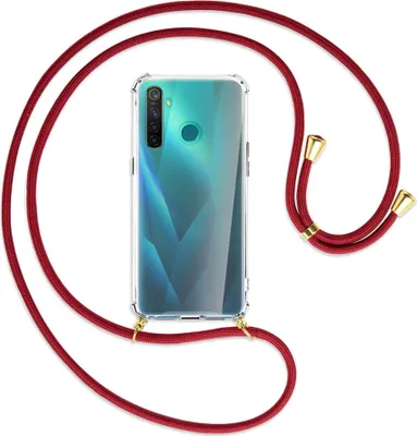 Produktbild von Handykette Backcover-Schutzhülle mit Band (Metall goldfarben) für Realme 5 Pro - dunkelrot