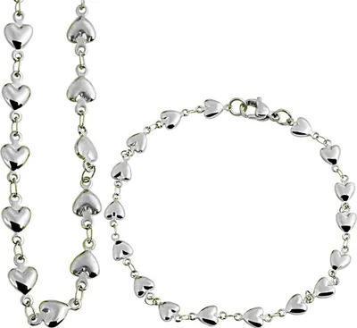 Produktbild von Akzent Halskette Collier Herzchen + Armband Armkettchen Herzen Set silbern