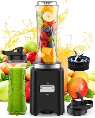 Produktbild von Mixer, tragbarer Mini-Mixer, Mixer mit 500 W, Smoothie-Maker mit 2 Tritan-Flaschen à 600 ml, BPA-frei, elektrischer Mixer mit 4 Edelstahlmessern