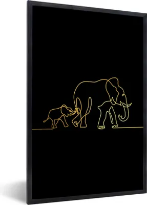 Produktbild von MuchoWow® MuchoWow® Gerahmtes Poster Elefant - Einfach - Gold - Schwarz 40x60 cm - Poster mit zchwarzem Bilderrahmen - Papierdruck - Wandbilder