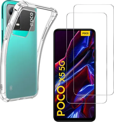 Zdjęcie produktu dla Wstrząsoodporne etui do Xiaomi Poco X5 5G i 2 osłony ekranu ze szkła hartowanego Phonillico®
