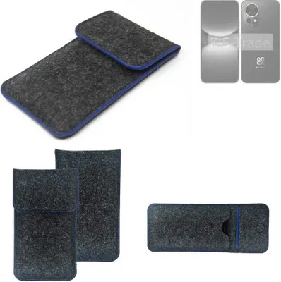 Produktbild von K-S-Trade Handy-Hülle Schutz-Hülle kompatibel mit Huawei nova 12 Pro Filztasche Pouch Tasche Case Sleeve Filzhülle dunkelgrau, blauer Rand