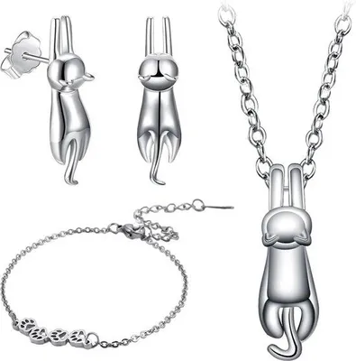 Immagine prodotto di Set di gioielli per gatti con collana e orecchini in argento