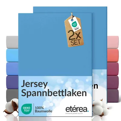 Produktbild von 2er Set Jersey Spannbettlaken 140x200cm - 160x200cm - 100% BAUMWOLLE - Bettlaken Spannbetttuch 140x200cm - 160x200cm - Hellblau