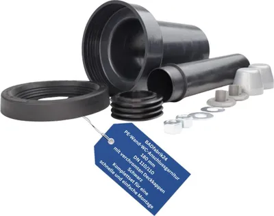 Produktbild von BADfabrik24 PE-Wand-WC-Anschlussgarnitur 180 mm, G DN 110/110 mit verchromten Deckkappen