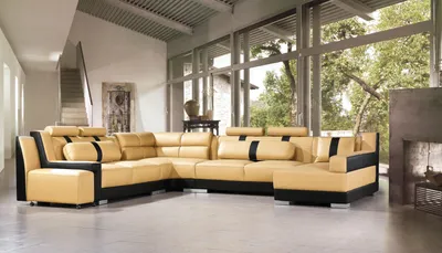 Produktbild von Leder Sofa Couch Polster Eck U Form Wohnlandschaft Eckgarnitur Sofas Couchen Neu