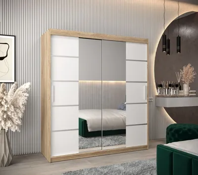 Produktbild von Schrank mit Spiegeln VIVIEN – Breite 180 cm, Eiche Sonoma / Weiß