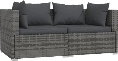 Immagine prodotto di divano a 2 posti con cuscini in poly rattan grigio