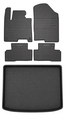 Image de Tapis en caoutchouc + bac de coffre pour Kia Sportage V 2021- (plancher bas, hybride) – 5 pièces, noirs, sur mesure