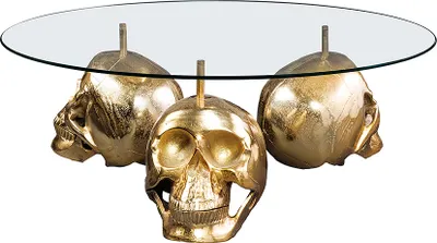Produktbild von riess-ambiente Design Couchtisch SKULL XXL 90cm gold rund Glasplatte Metall Totenkopf Beistelltisch Tisch