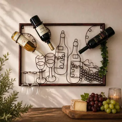 Produktbild von DanDiBo Wandbild Weinregal 091975 Flaschenständer Metall 70 cm Flaschenhalter Wandregal