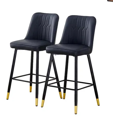Image de Tabourets de bar, similicuir, repose-pieds confortable, noir - lot de 2