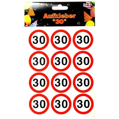 Produktbild von 1 Packung = 24 Aufkleber Mit Der Zahl 30. Geburtstag Motiv Verkehrsschild D:4Cm