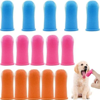Produktbild von Famanu Zahnbürsten-Set für Hunde und Katzen – 15-teilig, Silikonfingerzahnbürsten mit 360 Grad Reinigung