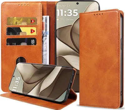 Produktbild von Geeignet für Motorola Edge 50 Handytasche Kunstleder mit Magnetverschluss und Kartenhalter Bookcase mit Klappe - Wallet Case mit Kartenfach - Braun - Smartphonics