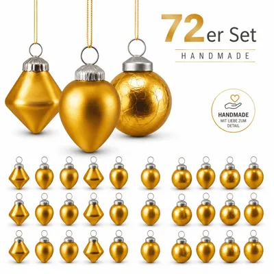 Produktbild von 72 Weihnachtskugeln Glas im Set Christbaumkugeln Weihnachten Baumschmuck gold