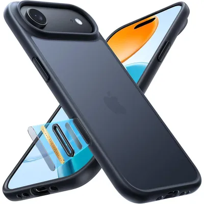 Image de Coque de protection pour iPhone 17 Air, noire, mate, translucide, résistante aux chocs et aux rayures, avec protection pour le bouton de l'appareil photo