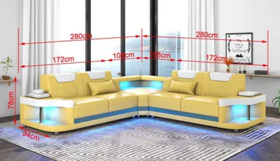 Produktbild von Couch Schwarz Ecksofa Ledersofa L Form Sofa Moderne Eckgarnitur LED