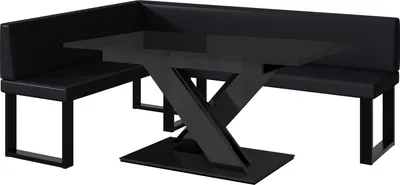 Produktbild von MEBLINI Eckbank für Esszimmer mit ausziehbarem Tisch - Küchenbank - Essecke - Sitzecke Küche - TONI - U-Beine 142x196x87cm Links - Schwarz Kunstleder/B Schwarz Hochgl.