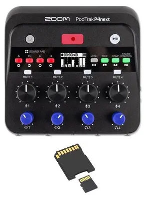 Immagine prodotto di Zoom PodTrak P4next: registratore audio e mixer per podcast a 4 tracce con scheda di memoria