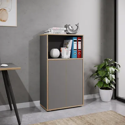 Produktbild von VCM Holz Büroschrank Ordner Aktenschrank Büromöbel Schrank Salia 3-fach Breite 60 cm Drehtüren