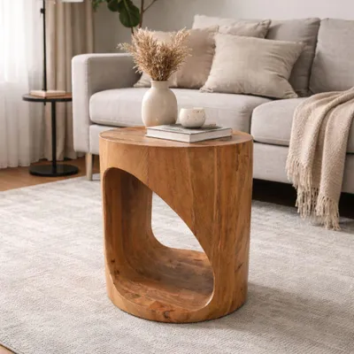 Produktbild von Massivholz Beistelltisch KITAR-F 40cm Mangoholz natural Hocker