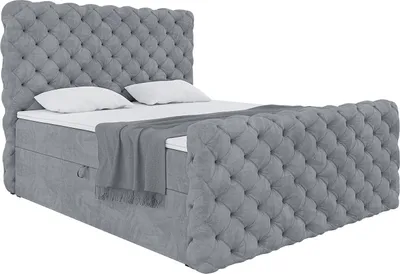 Produktbild von MEBLINI Boxspringbett mit Bettkasten - Gepolstert Doppelbett mit Matratze und Topper - Polsterbett mit Stauraum - Bett mit Kopfteil - Stauraumbett - DUKE - 180x200 - H3/Grau Samt