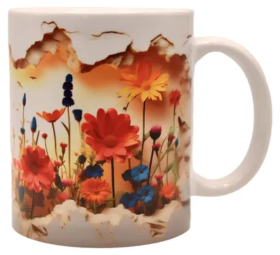 Keramik-Kaffeetasse mit Blumenmotiv, 325 ml, spülmaschinenfest