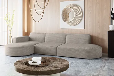 Produktbild von Ecksofa Designer, Sofa L form MODENA stoff Poso Hellbraun Links