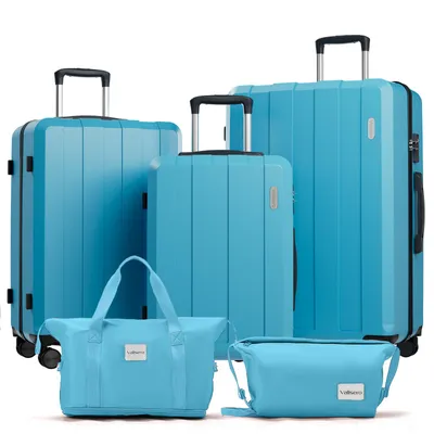 Produktbild von VALLSERO Trolleyset Koffer-Set（M,L,XL) + Schulranzen, Kosmetiktaschenset Hartschalen-Koffer, Rollkoffer Hartschalen Trolley , Handgepäck Türkis