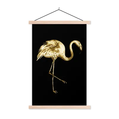 Produktbild von MuchoWow® Textilposter Gold - Flamingo - Schwarz 40x60 cm mit holzfarbenen Rahmen - Poster