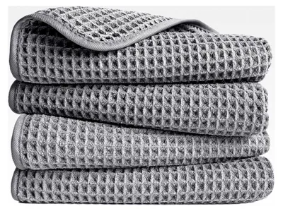 Produktbild von Mikrofaserhandtuch - fusselfrei und schnelltrocknend - Waffelstruktur - Grau - 40 x 76 cm - 4 Stück