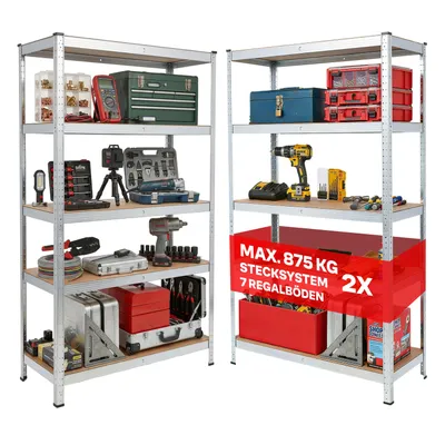 Produktbild von 2x Schwerlastregal, Steckregal, Werkstattregal, Lagerregal, 5 MDF-Böden, Kellerregal 180x90x40 cm, Raglast gesamt 875 kg, Metallregal, Retoo