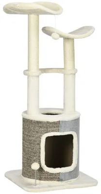 Obrázek produktu pro Kočičí škrábací strom s domečkem pro kočky | Barva: Krémová bílá | Rozměry: 48x48x110 cm