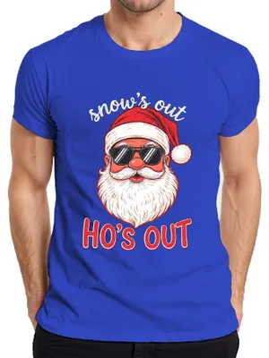 Zdjęcie produktu dla Snow's out Ho's out Father Christmas Sunglasses Śmieszna koszulka męska w stylu vintage, niebieski, XXL