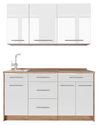 Obrázek produktu pro Jednotková kuchyně Vicco Fame-Line Bílá vysoký lesk/Zlatý mocný dub 150 cm, PD Dub, Model 64796