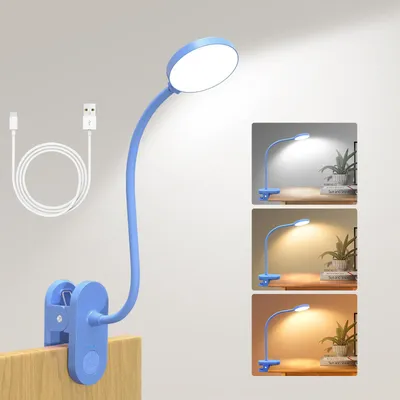 Zdjęcie produktu dla Lampa biurkowa z 61 diodami LED, zasilana akumulatorem, 3 tryby kolorystyczne, 10 poziomów jasności, akumulator 2000 mAh, lampa zaciskowa z portem USB-C