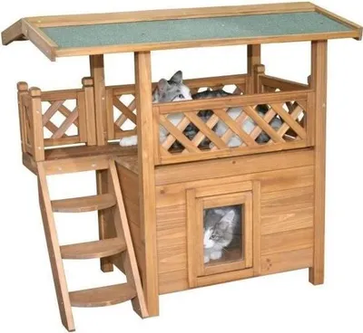 Immagine prodotto di Casetta per gatti KERBL Lodge, legno, 77 x 50 x 73 cm, 2 livelli, marrone e verde