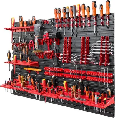 Produktbild von Werkzeugwand - ideal für Werkstatt und Garage - 58 Haken - 115 x 78 cm - Kunststoff