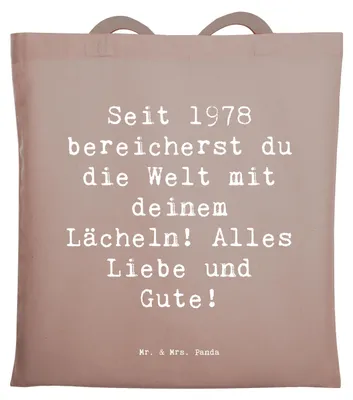 Produktbild von Mr. & Mrs. Panda Einkaufstasche Spruch 1978 Geburtstag - Braun Pastell - Geschenk, Schultasche, Jahrgangsfeier, Happy Birthday, Shopping Tasche, Jahrgang, Tote Bag, Alter