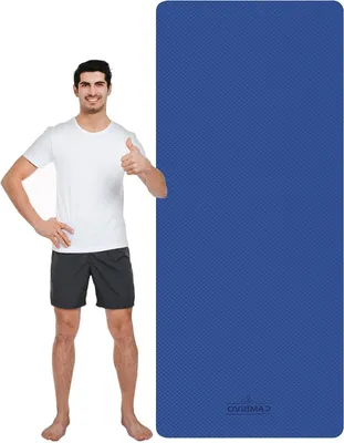 Image de Tapis de yoga - Tapis de fitness - Pour faire du sport à la maison - Extra long et large - 213 x 81 cm - Bleu foncé, bleu clair