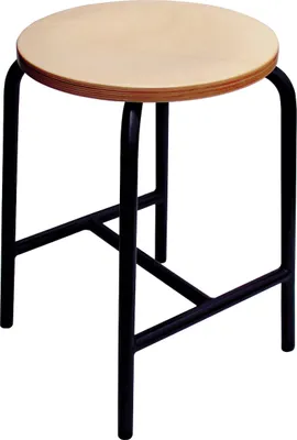 Produktbild von Stapelhocker Oakland High | HxØ 55x35cm | Tragfähigkeit 110kg | Buche-Sitz | Stahlfüße H-Strebehocker | Buche
