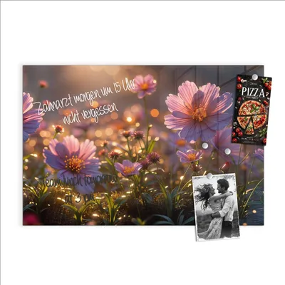 Produktbild von Magnettafel 90x60cm Pinnwand Whiteboard beschreibbar - Blumenwiesebei Sonnenaufgang
