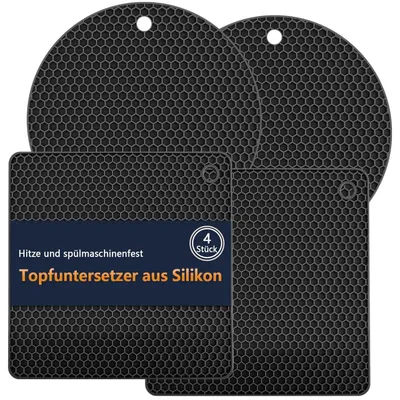 Immagine prodotto di Set di 4 sottopentole in silicone, resistenti al calore, antiscivolo, rotondi e quadrati, diametro 18 cm