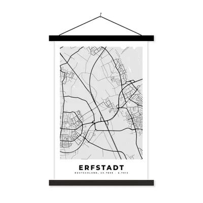 Produktbild von MuchoWow® Textilposter Deutschland - Stadtplan - Erfstadt - Karte 60x90 cm mit schwarzem Rahmen - Poster Wohnzimmer