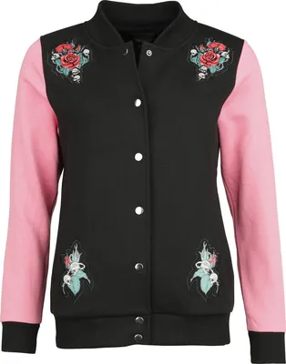 Produktbild von Rock Rebel by EMP Damen schwarz/pinke Collegejacke mit Rippbündchen S