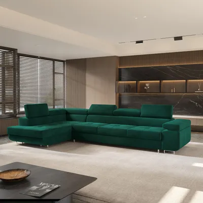Produktbild von Masseno Ecksofa VICENTE mit Schlaffunktion L-Form, Sofa mit Bettkasten, Wohnzimmersofa, Couch, Soffa, Bettsofa, Couchgarnitur- Grün, MONOLITH 37
