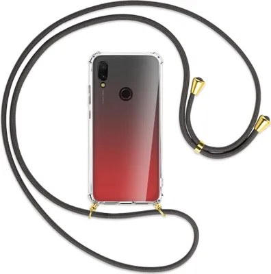 Produktbild von Handykette Backcover-Schutzhülle mit Band (Metall goldfarben) für Xiaomi Redmi 7 - dunkelgrau